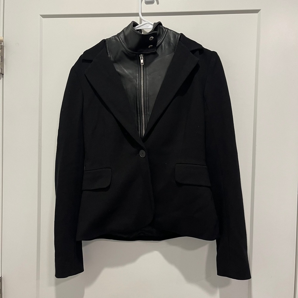 Bailey 44 Black Mixed Media Faux Leather Moto Insert Blazer Jacket Small